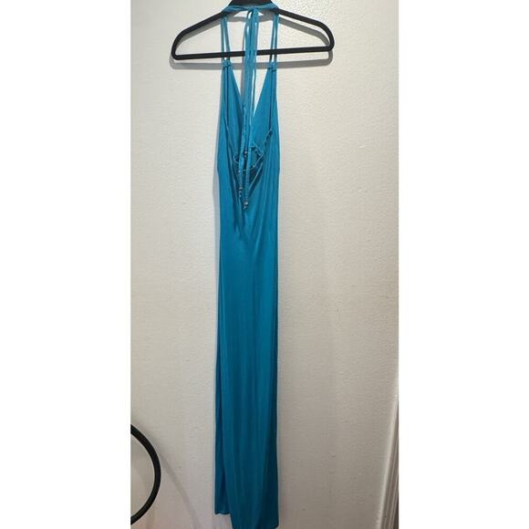 Veronica M Halter Maxi Dress Women’s Size Small Stretch Vacation Sexy Turquoise - Picture 3 of 8
